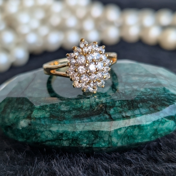 Vintage Cluster Gold Tone Cocktail Ring 7.75 - Picture 6 of 12